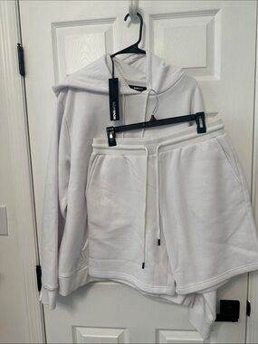 Fashion Nova Light Gray Hoodie & Sweatshorts Set